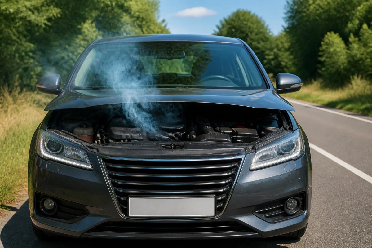 voiture qui fume bleu